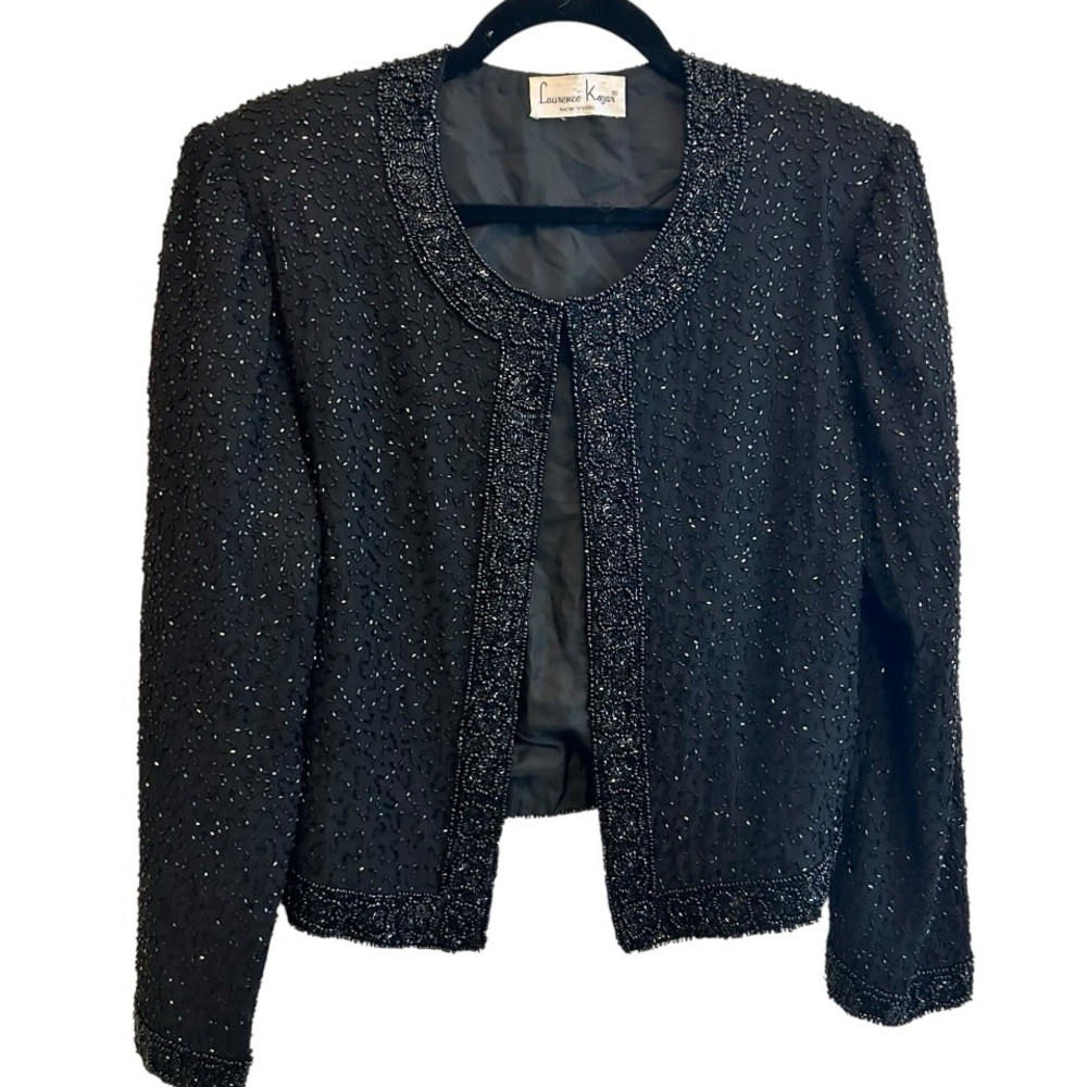 Vintage Laurence Kazar Black Beaded Cardigan Medium